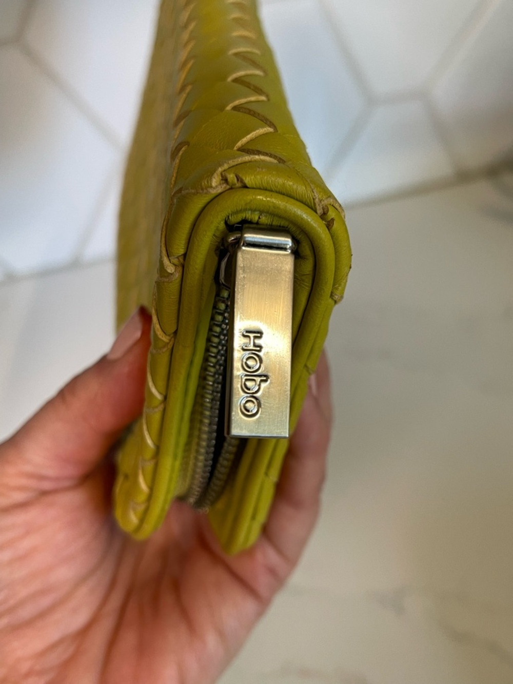 HOBO Chartreuse Woven Leather Zip Wallet - Picture 4 of 8